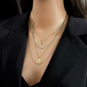 18 KT Gold Over Titanium Blue Layered Necklace